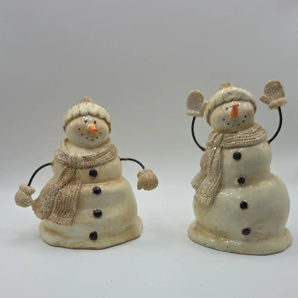 Festive Snowman Figurines - Cream and Tan